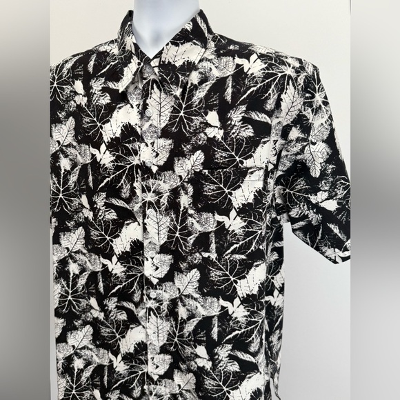LUKA PANDORA Black and White leaf print Casual Button Down Shirt size L - Picture 2 of 12